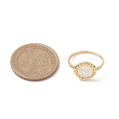 Кольца для женщин с изображением улыбающегося лица из натуральных пресноводных ракушек RJEW-JR00835-1