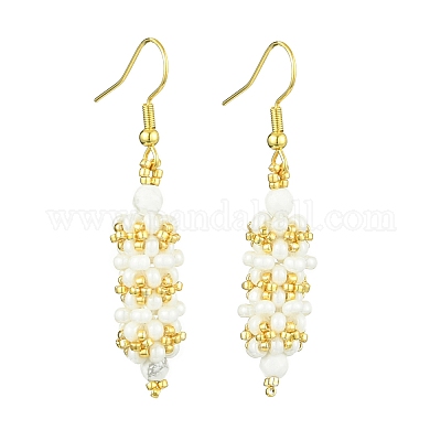 3 пара овальных серег с подвесками из стеклянных семян EJEW-MZ00147-1