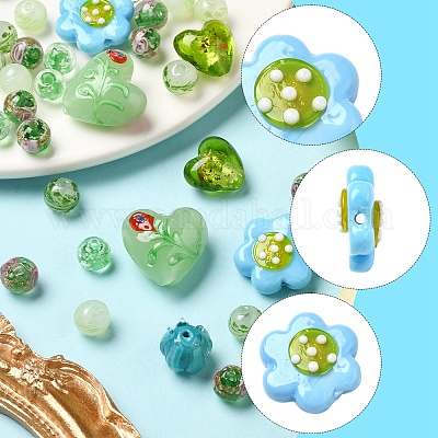 38 шт. 9 стиля стеклянных бусин ручной работы из серебряной фольги FOIL-FS0001-38-1