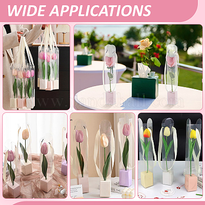 5 шт. прозрачных пластиковых упаковочных коробок для цветов с бумажными лотками и ручками-лентами&nbsp;CON-WH0107-69C-1