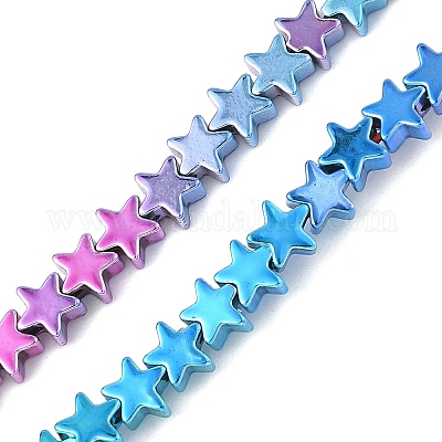 Нити синтетических немагнитных гематитовых бусин с градиентным цветным гальванопокрытием G-A263-F01-04-1