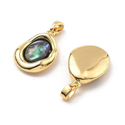 Подвески из латуни из натуральных ракушек паве KK-B129-08G-1