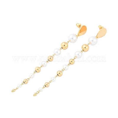 Серьги-гвоздики из латунного АБС-пластика с жемчужными кисточками EJEW-U040-17G-1