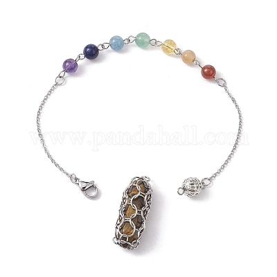 Заостренные биолокационные маятники из смешанных синтетических и натуральных драгоценных камней круглой формы PALLOY-JF02455-02-1