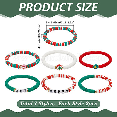 14 шт. 2 комплекта браслетов из полимерной глины с бусинами хейши на рождественскую тематику&nbsp;BJEW-ME0001-17B-1