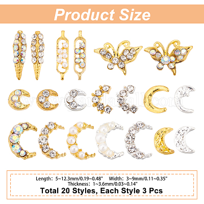 Shop CHGCRAFT 60Pcs 20 Style Nail Art Rhinestones Kit 3D Nail Rhinestone  Alloy Nail Art Decorations Moon Star Leaf Shaped Nail Accessories for Nail  Art Makeup Face Phone Decor for Jewelry Making 