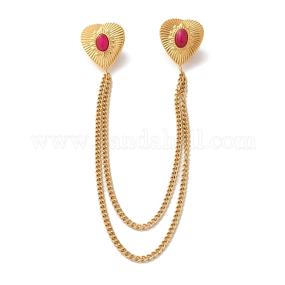 Брошь-цепочка в форме сердца из нержавеющей стали 304 и окрашенного камня JEWB-S021-01G-04-1