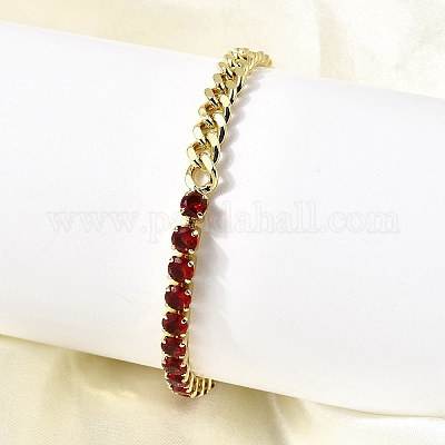 Латунные браслеты с квадратными звеньями из микрофибры с кубическим цирконием BJEW-L460-005G-05-1