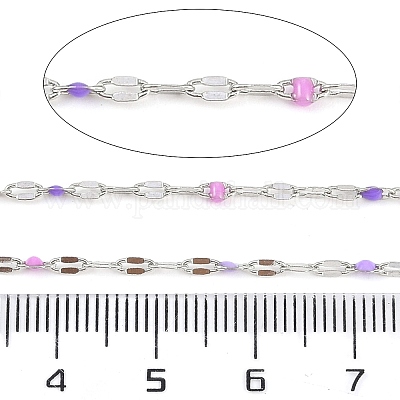 真鍮をあしらったチェーン  エナメル  スプールで  はんだ付け鉛フリー、カドミウムフリー  プラチナ  ミックスカラー  4x2x0.2mm&nbsp;AJEW-Q153-03P-07-1
