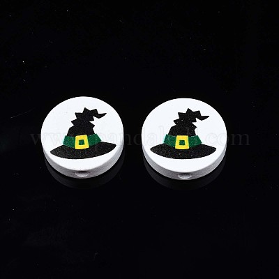 Бусины из натурального дерева с принтом на Хэллоуин WOOD-T021-83-1