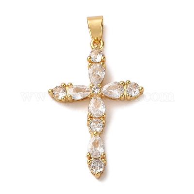 Латунные микропаве прозрачные подвески с фианитом ZIRC-M117-37G-1