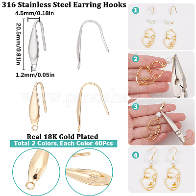 80 Pcs Silver Earring Hooks,brass Hook Ear Wires,silver Plated