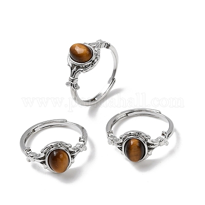 Натуральный тигровый глаз кольца палец RJEW-A084-03P-07-1