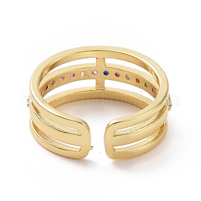 Красочное кольцо-манжета с тройной линией кубического циркония RJEW-I093-01G-1