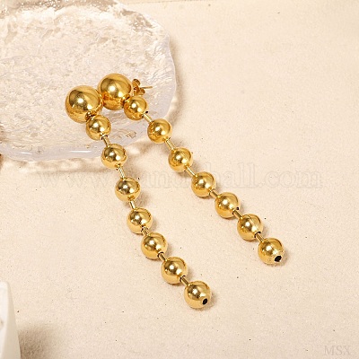 Круглые серьги-гвоздики с кисточками из нержавеющей стали 304 EJEW-D330-02G-1