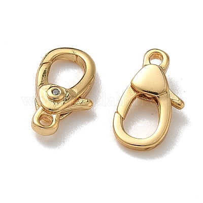 Плоские круглые застежки-лобстеры с микропаве из прозрачного кубического циркония из латуни KK-Z136-22G-01-1