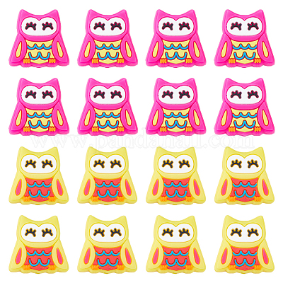 16 шт. 2-цветные бусины-фигурки из пищевого экологически чистого силикона в форме совы SIL-DC0001-32-1