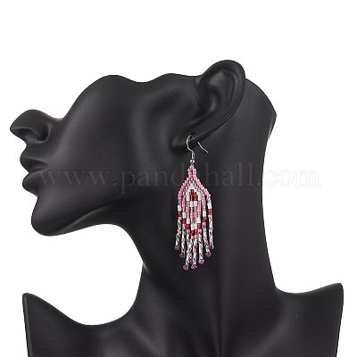 Серьги-подвески с натуральным рубином в форме ромба EJEW-MZ00567-06-1