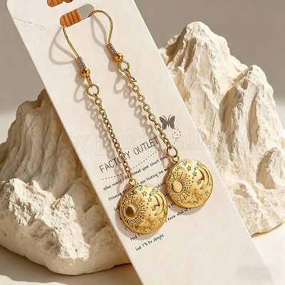 Плоские круглые серьги-подвески из нержавеющей стали 304 с узором «солнце» FS-WG258B4-02-1