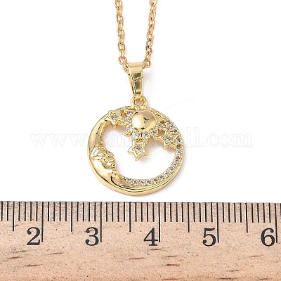 Женские цепочки из нержавеющей стали 304 с подвеской в виде луны и солнца из латуни с микропаве из прозрачных кубических цирконий NJEW-D341-05G-1