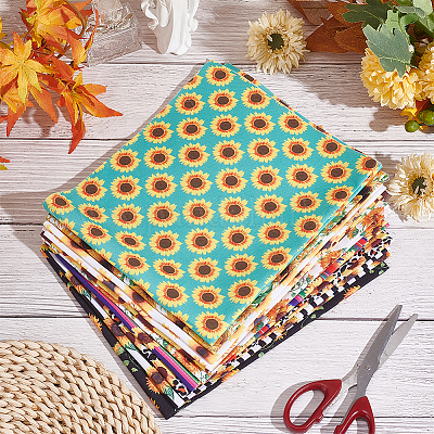 Tessuto in policotone stampa girasole&nbsp;AJEW-WH0348-82-1