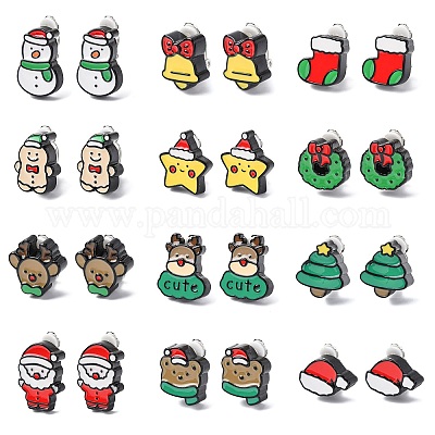 Серьги-клипсы из смолы с рождественской тематикой EJEW-C170-02-1