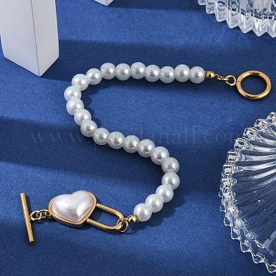 Браслеты из нержавеющей стали 304 в форме сердца с бусинами BJEW-L610-21G-01-1