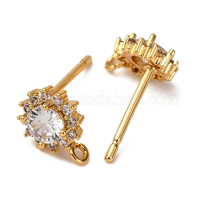 Фурнитура для серег-гвоздиков из латуни с паве из прозрачного кубического циркония KK-Z121-07G-1
