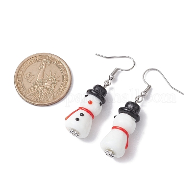 Стеклянные серьги с подвесками в новогодней тематике EJEW-TA00475-02-1