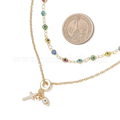 Подвеска в форме сердца и креста с прозрачным кубическим цирконием из латуни NJEW-JN05398-03-1