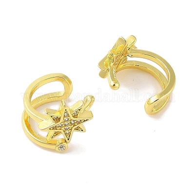 Женские серьги-манжеты из латуни с микропаве и прозрачным цирконием EJEW-I305-45G-1