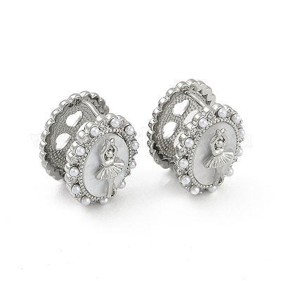 Овальные серьги-кольца с изображением девушки-балерины из латуни с микропаве из прозрачных кубических цирконий для женщин EJEW-Q391-36P-1