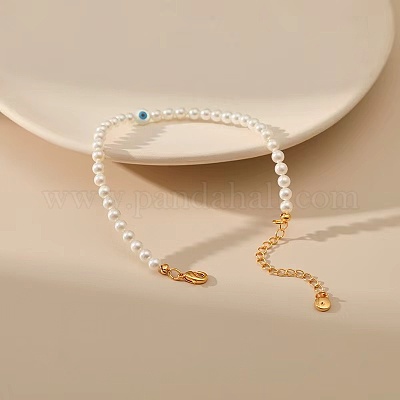 Элегантные латунные браслеты с круглыми бусинами из искусственного жемчуга для женщин EQ5066-1