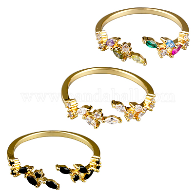 3 шт. 3-цветные латунные кольца-манжеты с микропаве из кубического циркония для женщин RJEW-GO0001-28B-1