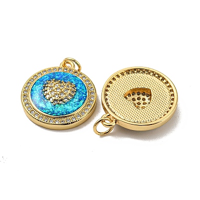 Подвески из латуни с микропаве и цирконием ко Дню святого Валентина с синтетическим опалом KK-D096-02H-G-1