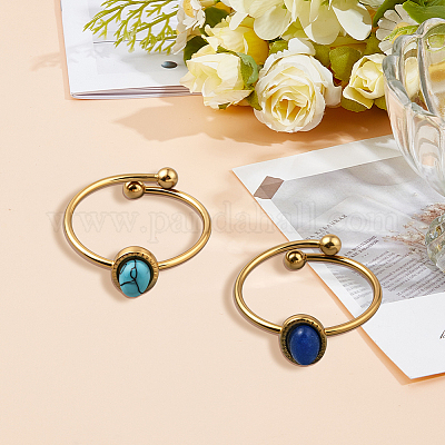 2 шт. 2-х цветные регулируемые манжетные кольца из нержавеющей стали с синтетическими драгоценными камнями RJEW-GO0001-27B-1