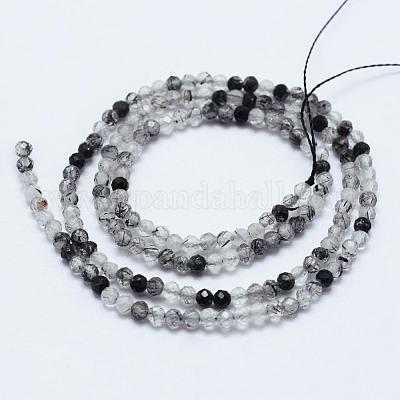 Нити бусин из натурального черного рутилированного кварца G-J369-18-2mm-1