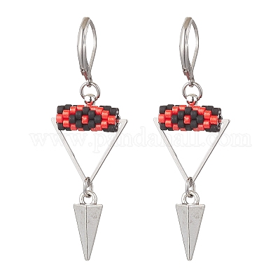 Серьги-гвоздики с застежкой-молнией из латунного стекла с треугольным глазом EJEW-MZ00452-1