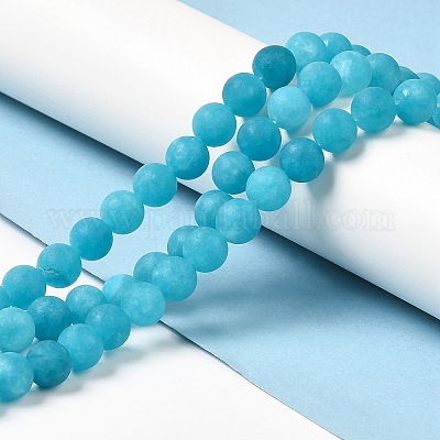 Naturels teints en blanc perles de jade brins&nbsp;G-M402-B01-02-1