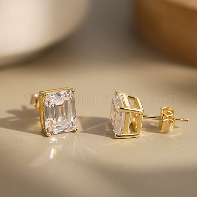 925 серьги-гвоздики из стерлингового серебра с прозрачным кубическим цирконием EJEW-G443-08G-1