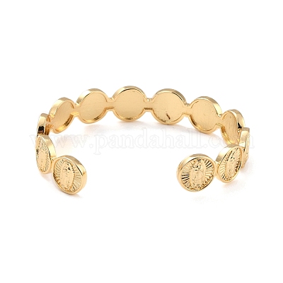 Плоские круглые браслеты-манжеты из латуни с Девой Марией BJEW-I298-08G-1