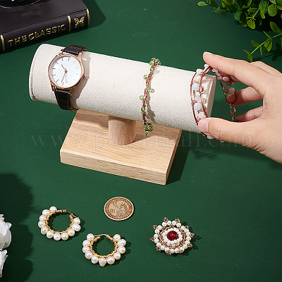 Т-образные стойки с бархатным браслетом и деревянным основанием AJEW-WH0471-127B-1