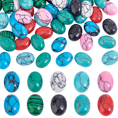 70 шт. 10 стиля овальных синтетических кабошонов из бирюзы и синтетического малахита&nbsp;G-PH0002-68-1