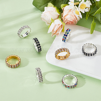 8 шт. 4 цвета страз эластичные кольца для женщин RJEW-ME0001-03-1