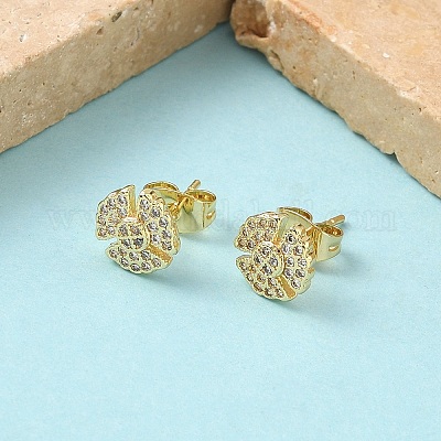 Серьги-гвоздики из латуни с микро-паве и прозрачным фианитом EJEW-Z144-03G-1