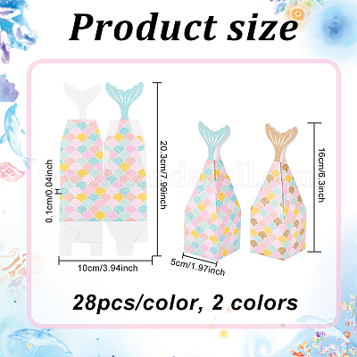 56 шт. 2-х цветные бумажные коробки для конфет с изображением русалки CON-OC0001-49-1