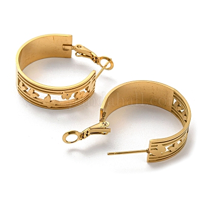 Полые серьги-кольца из нержавеющей стали 304 с ионным покрытием (IP) EJEW-D083-07G-1