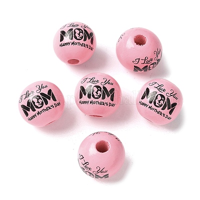 Тема дня матери печатные деревянные европейские бусины WOOD-F016-13-1