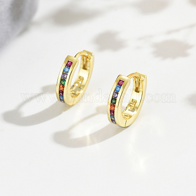 Изысканные серебряные серьги-кольца с радужным цирконием для ежедневного ношения BF5628-1