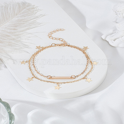 1 шт. двухслойные браслеты на ногу в форме звезды из сплава для женщин&nbsp;AJEW-LP0001-75-1